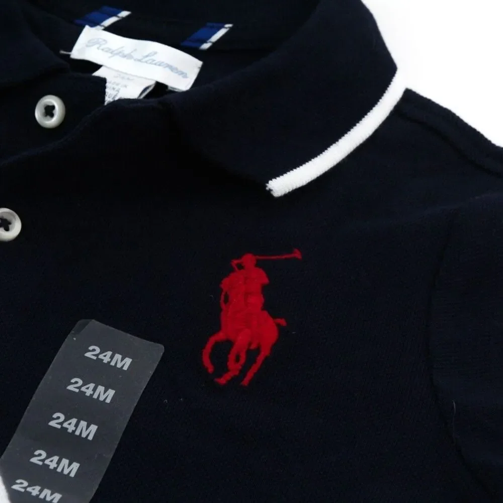 Polo Ralph Lauren Boys Polo Shirt 24M Navy Blue Diagonal Sash USA Flag NWOT
